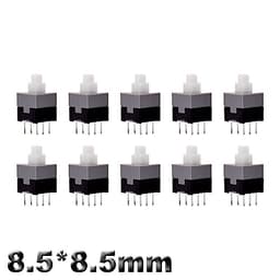 10Pcs Tact Tactile Mini On Off Self-Locking Switch Push Button Momentary Latching DIP 6 Pin with Cap(8.5x8.5mm,Without Cap,Locking)