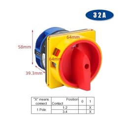 LW26GS-32A Padlock Cam Switch 690V Changeover Rotary Selector ON/Off Two Positions LW26GS YMW26(1P 4Terminals)