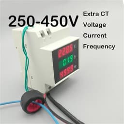 3IN1 Din Rail LED Display Voltage Current Frequency Meter 80-300V 200-450V 0-100A Voltmeter Ammeter Three in one with Extra CT(250 to 450V)