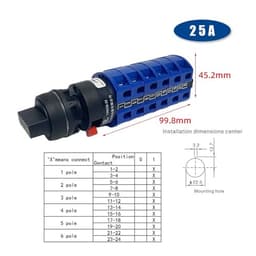 LW26-25/6S YMW26 Rotary Cam Switch 25A 6 Poles Changeover Main Selector Silver Contact 22mm Mounting Size(01)