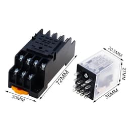 HH54P MY4NJ Plug-in Relay with Socket, 14 Pin 4PDT, 5A Silver Contact, DC 12V-380V, Low Power Time Relay with Epoxy Protection (220V AC)