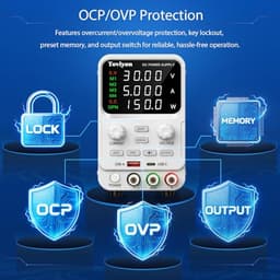 DC Power Supply Variable 0-30V 0-5A, Adjustable Regulated Bench Power Supply with Encoder Control, Output ON/Off Button, 4-Digit LED Display, 4