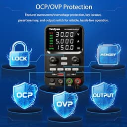 DC Power Supply Variable, 0-30V 0-5A Adjustable Bench Power Supply with Encoder Adjustment, Output Enable Button, 4-Digit LED Display, 4 Groups
