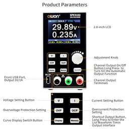 OWON Lab Power Supply (0-30V 0-10 A), Programmable 200w Bench DC Power Supply with 2.8inch LCD Display and Output Enable/Disable Button SPE3102