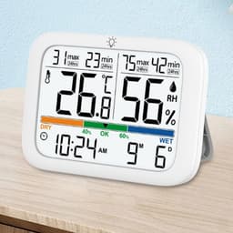 Home Digital Indoor Temperature Humidity Meter with Clock Magnetic Wall Mount for Time Retention