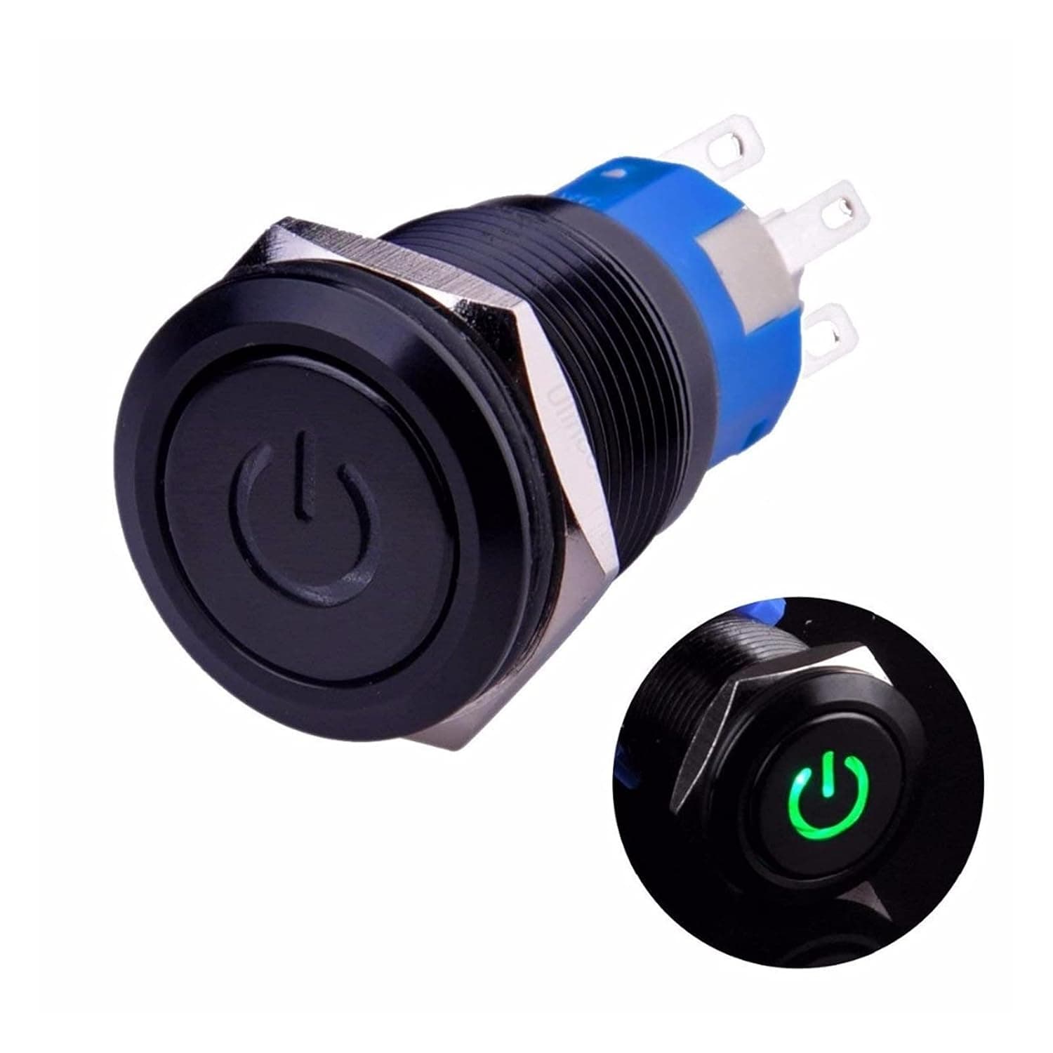 GUMMMY Latching Switch Pushbutton Switch 1NO1NC SPDT ON/Off Black Metal Shell with LED Suitable for 19mm (Color : Blue, Size : 6V)