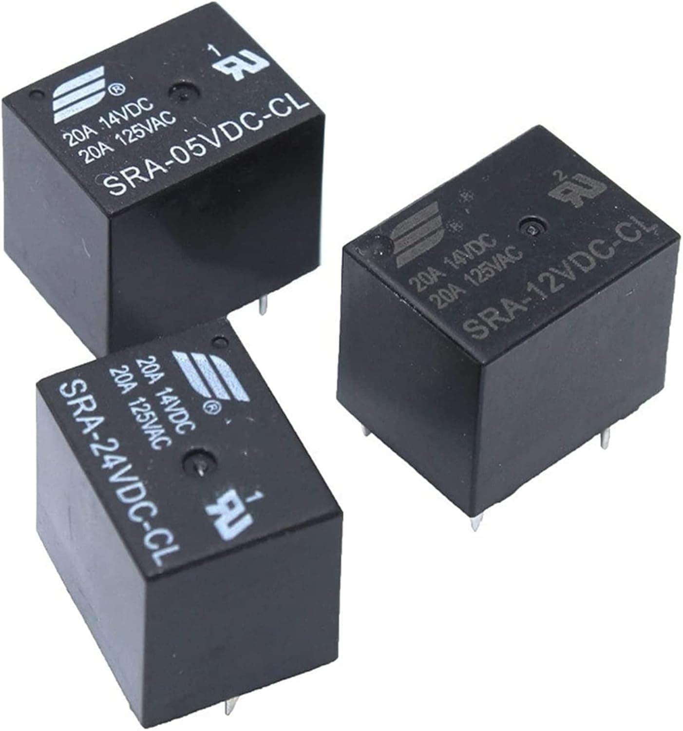 Relay 5Pcs 5V 12V 24V 20ADC Power SRA-05VDC-CL SRA-12VDC-CL SRA-24VDC-CL 5Pin PCB Type Black Automobile