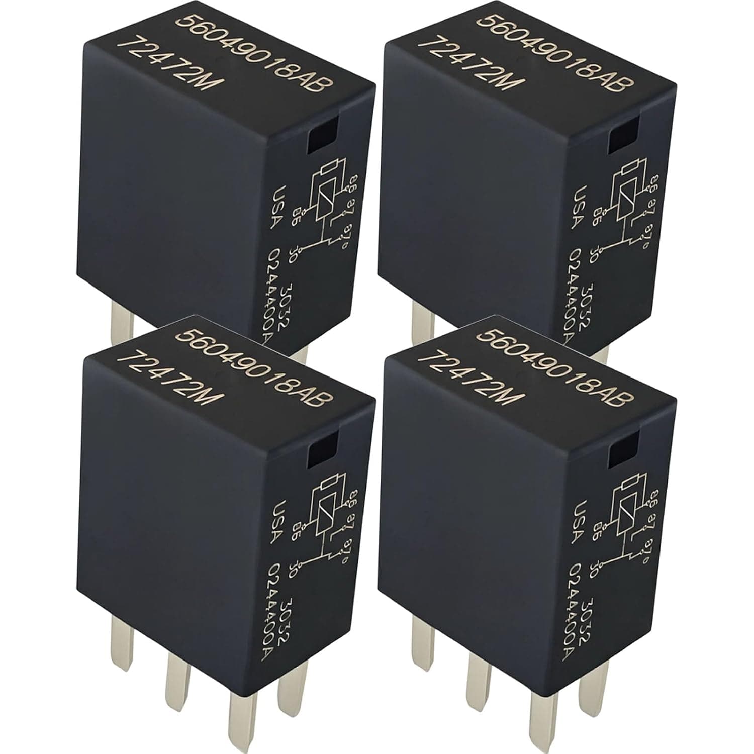 4PCS 12V Micro Relay SPDT 5-Pin 30A Plug-in Fuse Box Power Relay, Replaces OE#56049018AB / 05269988AA / 5269988AA / 68271210AA, Relay 72472V