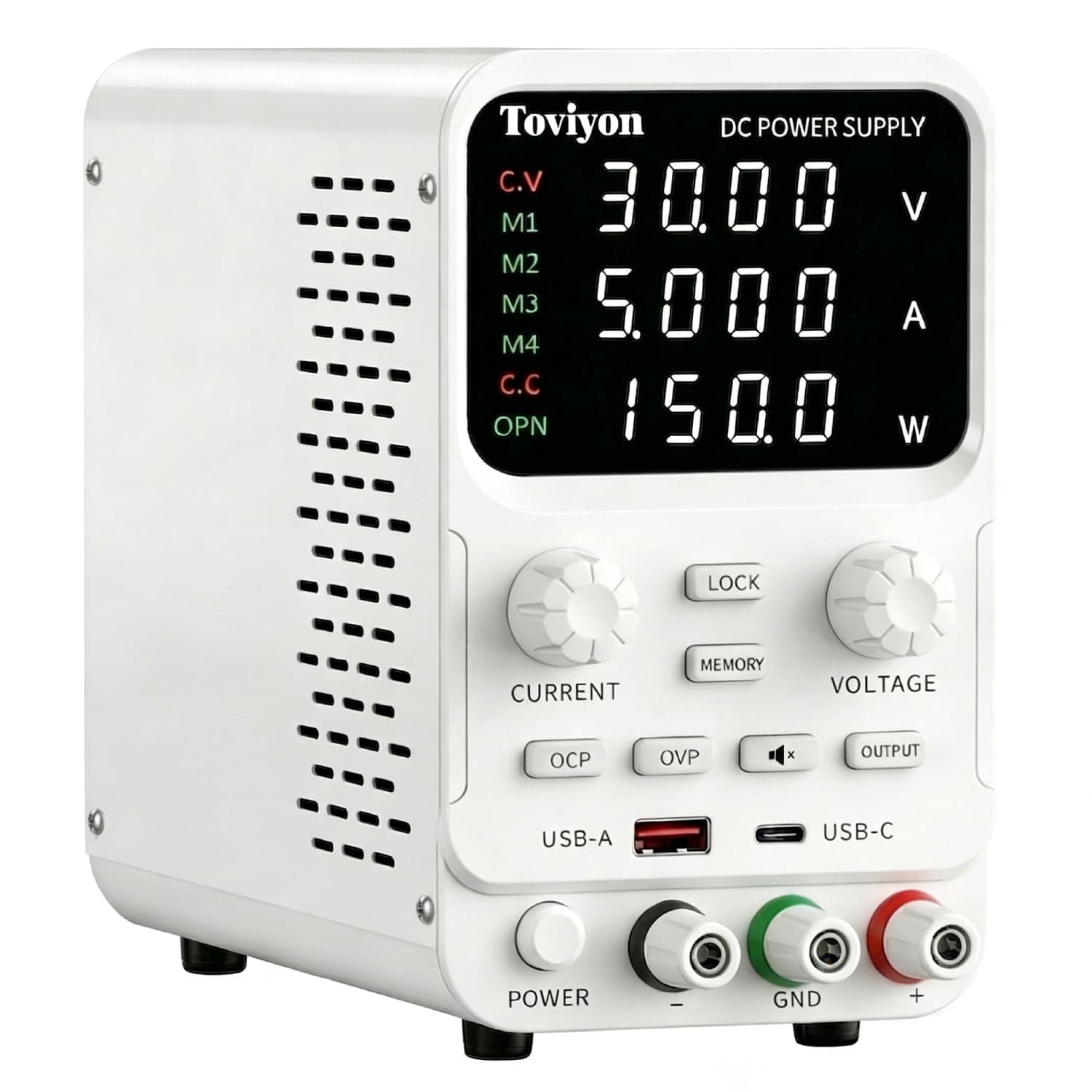 DC Power Supply Variable 0-30V 0-5A, Adjustable Regulated Bench Power Supply with Encoder Control, Output ON/Off Button, 4-Digit LED Display, 4